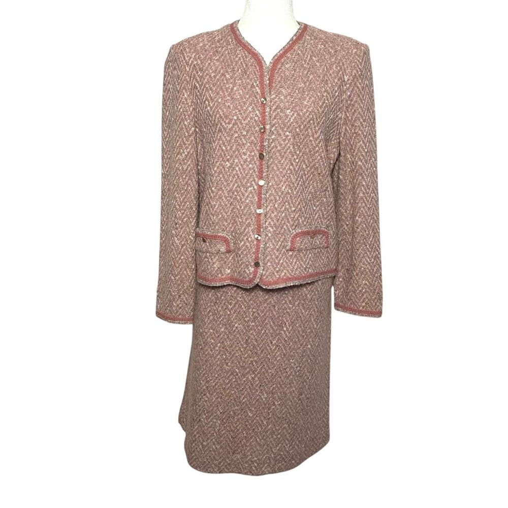 Castleberry Vintage Textured Sweater Suit Women's 16 Pink